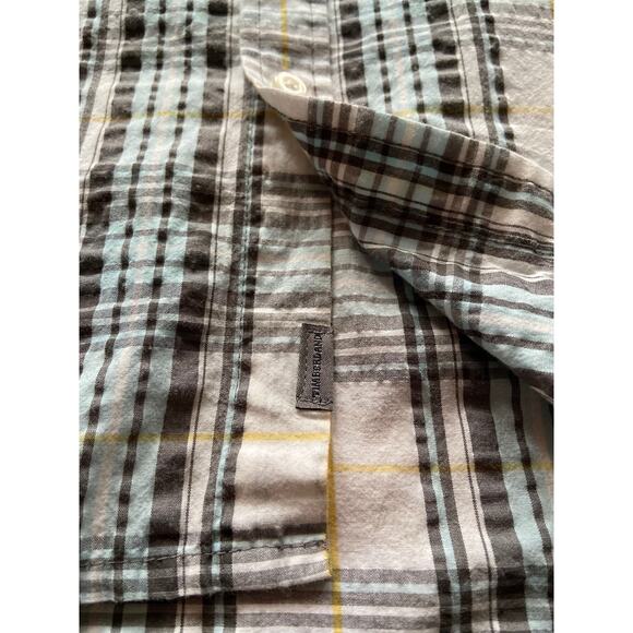 TIMBERLAND Textured Brown/Blue Plaid Button Down Shirt sz M - Picture 6 of 10